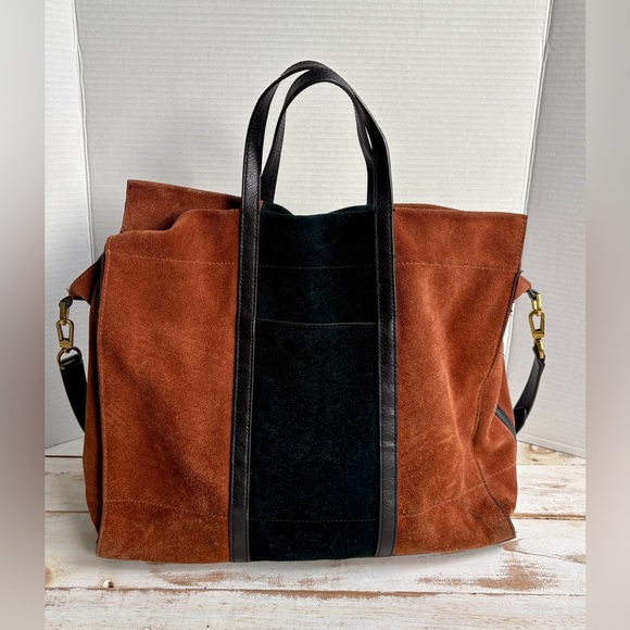 FOSSIL leather Carmen Tote Shopper Brown Black large purse crossbody option EUC - Picture 2 of 15